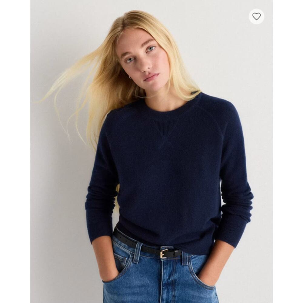 Quince Mongolian Cashmere Shrunken Sweatshirt True Navy Size S NWT